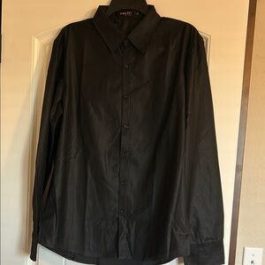 Black Dress Shirt Classic Collar Long Sleeves Smooth Fabric